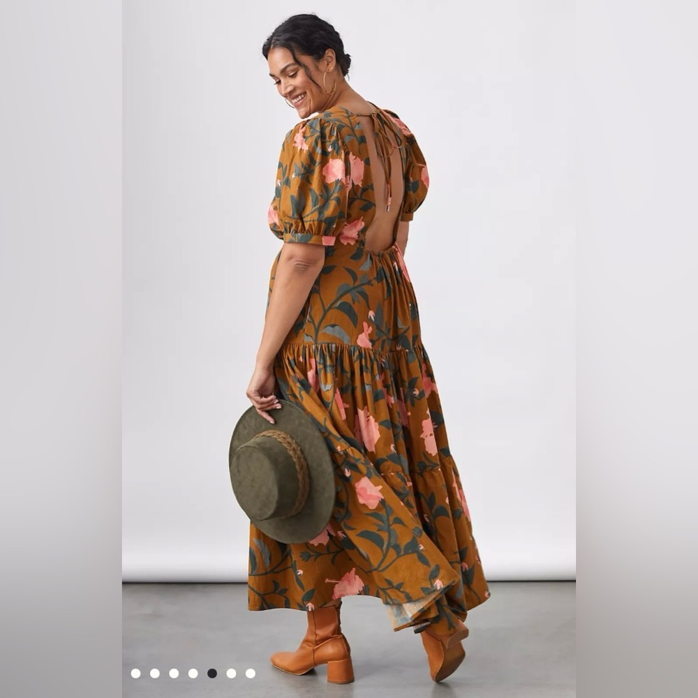 Anthropologie Floral Backless Dress - Orange and Pink